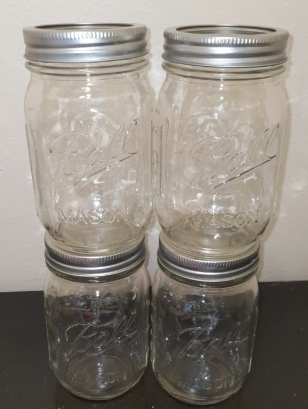 Ball Clear Glass Mason Jars with Silver Lids - Set of 4 Canning Storing Garage